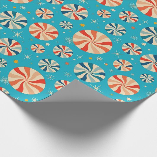 Retro Christmas Peppermint Candy Blue  Geschenkpapier (Ecke)