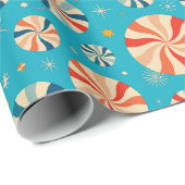 Retro Christmas Peppermint Candy Blue  Geschenkpapier (Rolleneckpunkt)