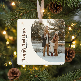 Retro Christmas Photo Family Name Holiday Keramikornament