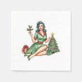 Retro Christmas Pin-Up Cocktail Napkin Serviette (Vorderseite)