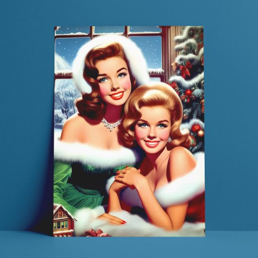 Retro Christmas Pin-up Girls Postkarte