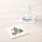 Retro Christmas Pin-Up Paper Coaster Rechteckiger Pappuntersetzer (Vor Ort)