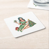 Retro Christmas Pin-Up Paper Coaster Rechteckiger Pappuntersetzer (angewinkelt)