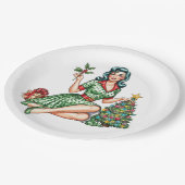 Retro Christmas Pin-Up Paper Plate Pappteller (Schrägansicht)