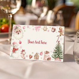 Retro Christmas Pink Santa Birthday Food Tent Platzkarte