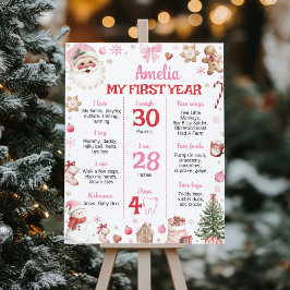 Retro Christmas Pink Santa Birthday Milestone Sign Poster