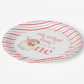Retro Christmas pink Santa First Birthday Pappteller (Schrägansicht)