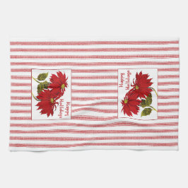 Retro Christmas Poinsettia rot-weiße Streifen Geschirrtuch