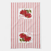 Retro Christmas Poinsettia rot-weiße Streifen Geschirrtuch (Vertikal)