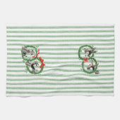 Retro Christmas Poodles grün und weiß Streifen Geschirrtuch (Horizontal)