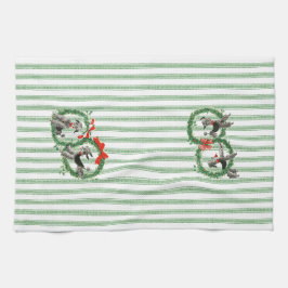 Retro Christmas Poodles grün und weiß Streifen Geschirrtuch
