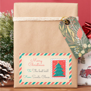 Retro Christmas Postage Briefmarke Labels - Baum Rechteckiger Aufkleber