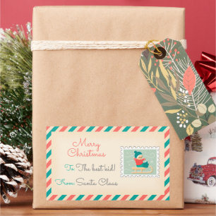 Retro Christmas Postage Briefmarke Labels - Happy Rechteckiger Aufkleber