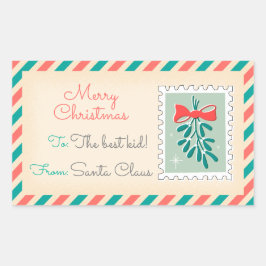 Retro Christmas Postage Briefmarke Labels - Mistle Rechteckiger Aufkleber