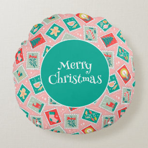 Retro Christmas Postage-Briefmarke Rundes Kissen