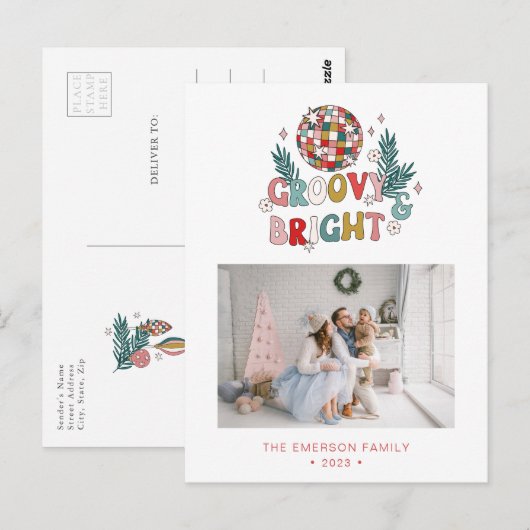 Retro Christmas Postkarte (Vorne/Hinten)