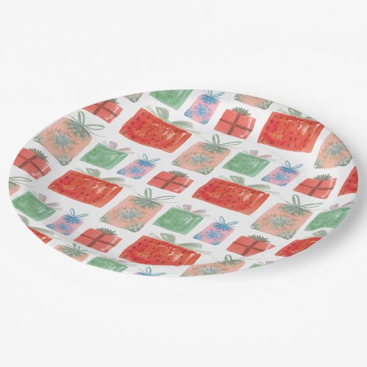 Retro Christmas präsentiert Illustration Paper Tel Pappteller (Schrägansicht)