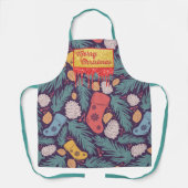 Retro Christmas Print Red Driving & Gold Glitzer Schürze (Vorderseite)