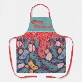 Retro Christmas Print Red Driving & Gold Glitzer Schürze (Vorderseite)