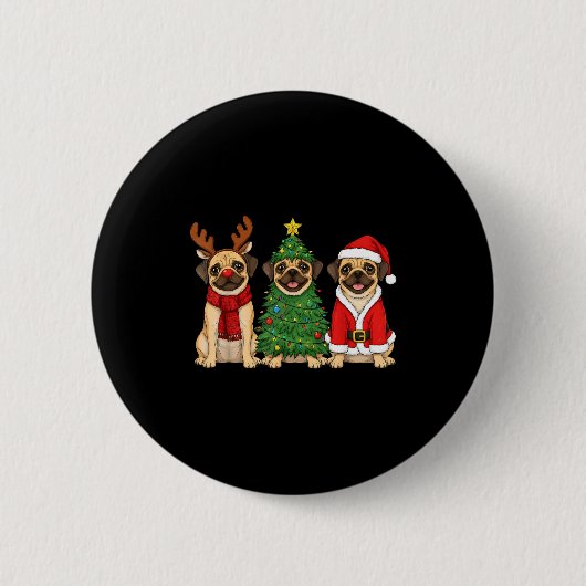 Retro Christmas Puggle Santa Reindeer Dog Lover Button (Vorderseite)