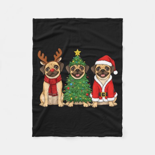 Retro Christmas Puggle Santa Reindeer Dog Lover Fleecedecke (Vorderseite)