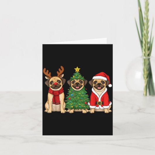 Retro Christmas Puggle Santa Reindeer Dog Lover Karte (Vorderseite)
