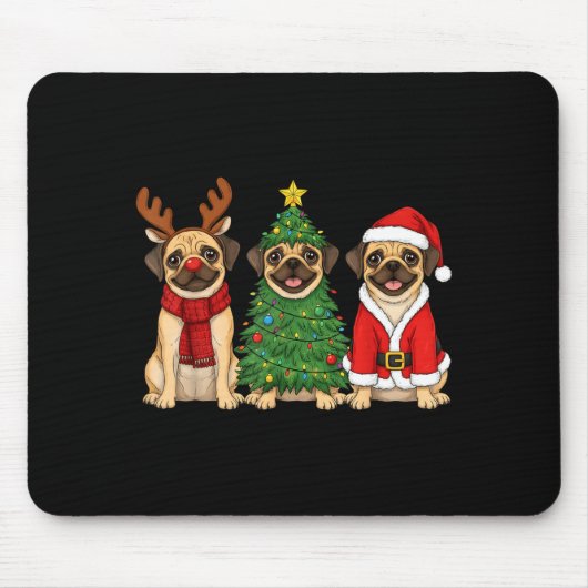 Retro Christmas Puggle Santa Reindeer Dog Lover Mousepad (Vorne)