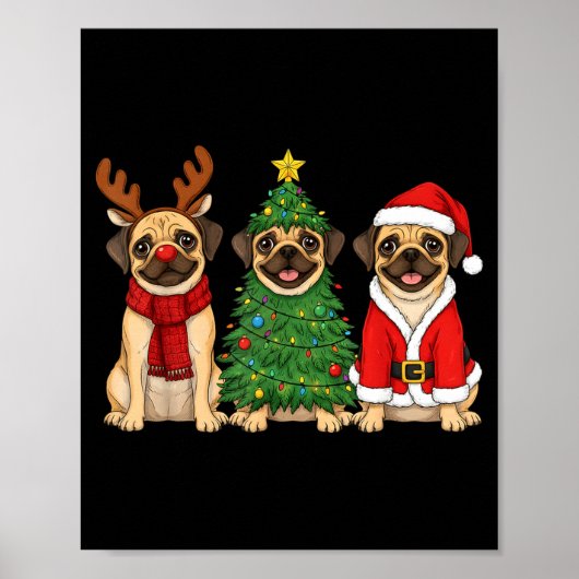 Retro Christmas Puggle Santa Reindeer Dog Lover  Poster (Vorne)