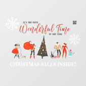 Retro Christmas | QR-Code für Winterurlaub Fensteraufkleber (Blatt)