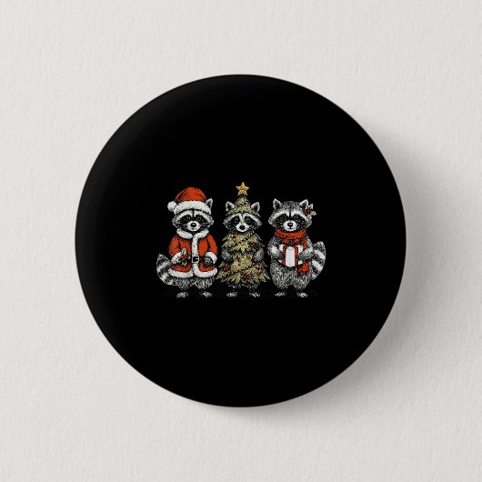Retro Christmas Raccoons Santa Tree Costume Holida Button (Vorderseite)