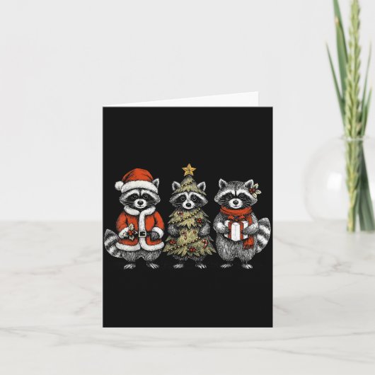 Retro Christmas Raccoons Santa Tree Costume Holida Karte (Vorderseite)