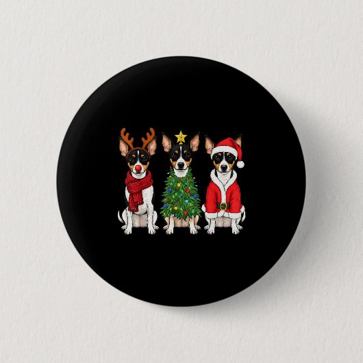 Retro Christmas Rat Terrier Santa Reindeer Dog Lov Button (Vorderseite)