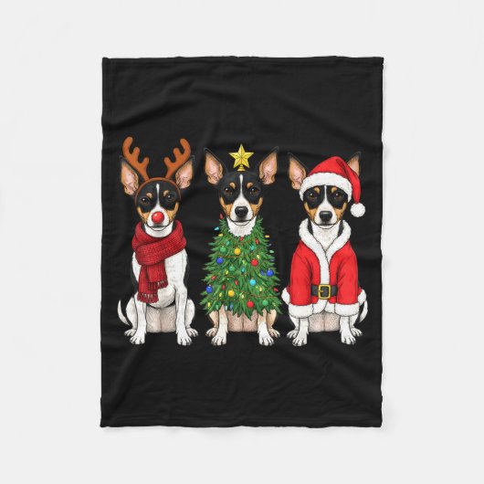Retro Christmas Rat Terrier Santa Reindeer Dog Lov Fleecedecke (Vorderseite)