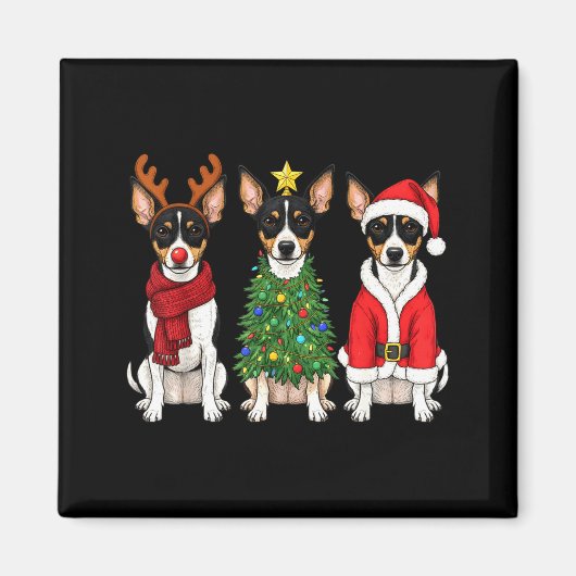 Retro Christmas Rat Terrier Santa Reindeer Dog Lov Magnet (Vorne)