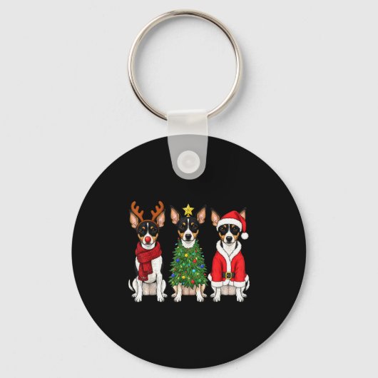 Retro Christmas Rat Terrier Santa Reindeer Dog Lov Schlüsselanhänger (Vorderseite)