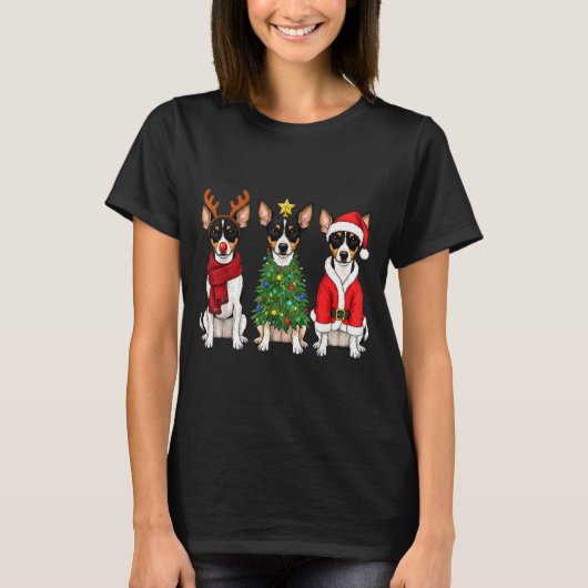 Retro Christmas Rat Terrier Santa Reindeer Dog Lov T-Shirt (Vorderseite)