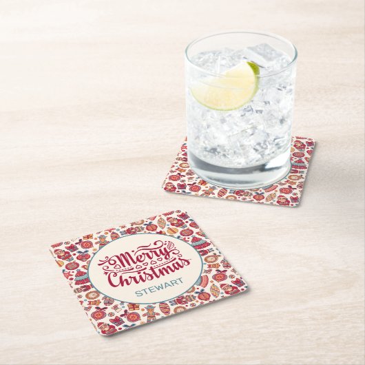 Retro Christmas Rechteckiger Pappuntersetzer (Vor Ort)