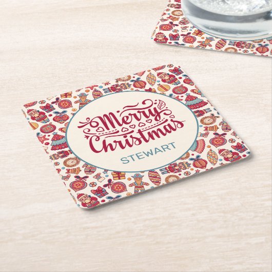 Retro Christmas Rechteckiger Pappuntersetzer (angewinkelt)