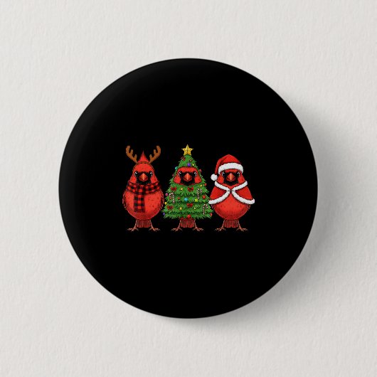 Retro Christmas Red Cardinal Bird Santa Reindeer Button (Vorderseite)