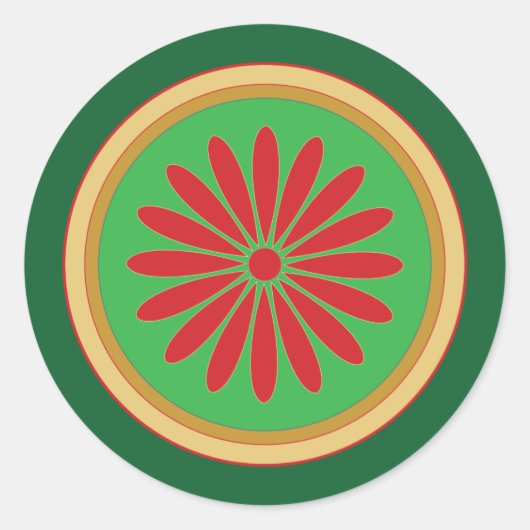 Retro Christmas Red Green Stylized Circle Stickers (Vorderseite)