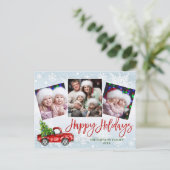 Retro Christmas Red Truck FOTO Gruß Urlaub Postkarte (Stehend Vorderseite)