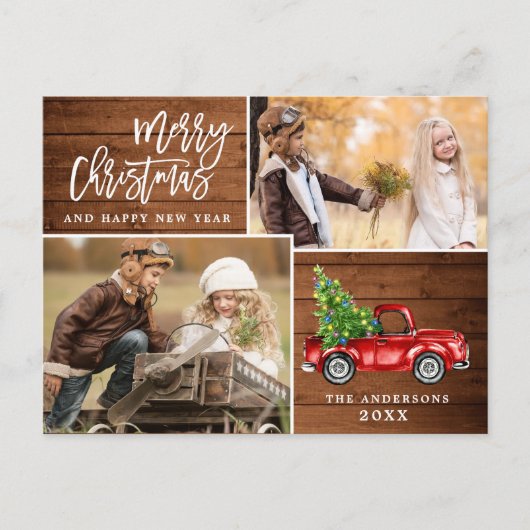 Retro Christmas Red Truck Rustic 2 FOTO Gruß Postkarte (Vorderseite)
