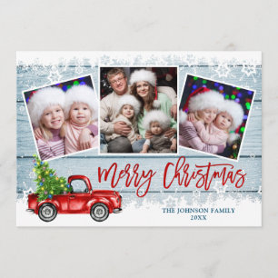 Retro Christmas Red Truck Rustic 3 FOTO Gruß Feiertagskarte