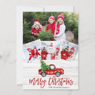 Retro Christmas Red Truck Rustic 4 FOTO Gruß Feiertagskarte