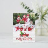 Retro Christmas Red Truck Rustic 4 FOTO Gruß Postkarte (Stehend Vorderseite)