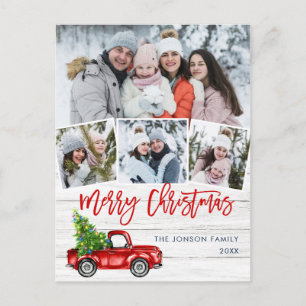 Retro Christmas Red Truck Rustic 4 FOTO Gruß Postkarte