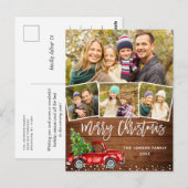 Retro Christmas Red Truck Rustic 4 FOTO Gruß Postkarte (Vorne/Hinten)