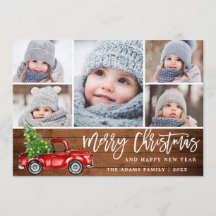 Retro Christmas Red Truck Rustic 5 FOTO Gruß Feiertagskarte
