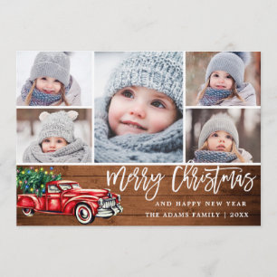 Retro Christmas Red Truck Rustic 5 FOTO Gruß Feiertagskarte