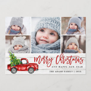 Retro Christmas Red Truck Rustic 5 FOTO Gruß Feiertagskarte